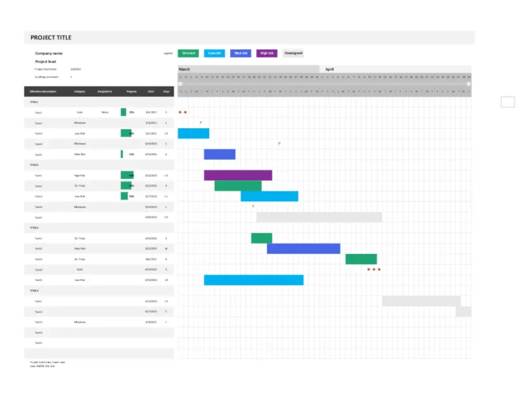 Gantt Chart in Excel Template with Subtasks templates plaza download free