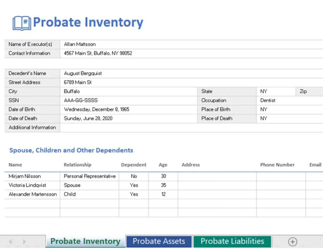 Probate Inventory Form